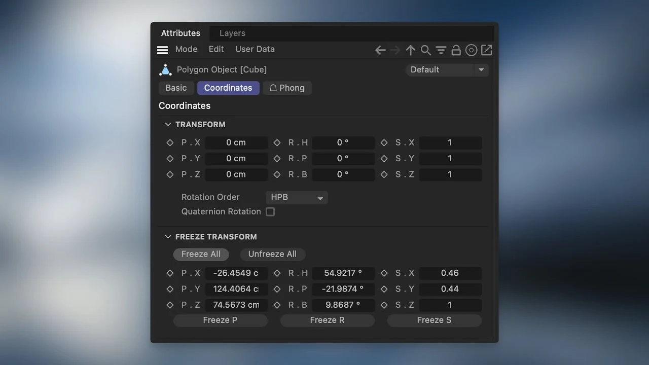 Freeze transform and axis modification.